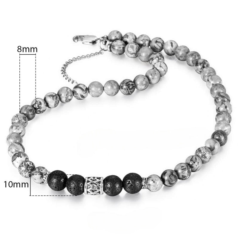 Natural Stone Tiger Eyes Lava Bead Necklace | Stainless Steel Beaded Charm Neck Chain | Fashion Male Jewelry