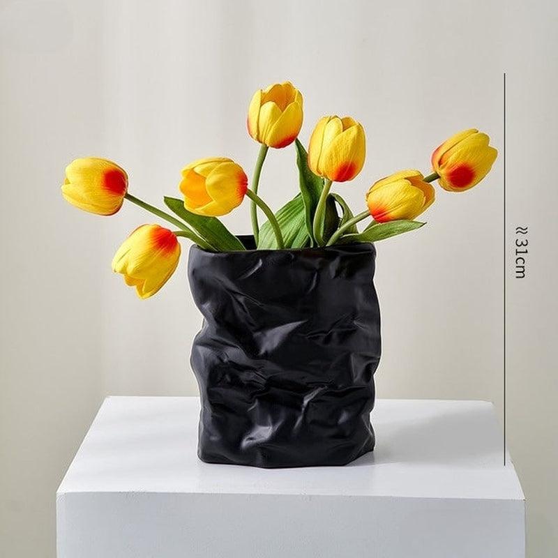 Pleated Ceramic Vase | Home Living Room Decoration | Flower Pots | Abstract Art