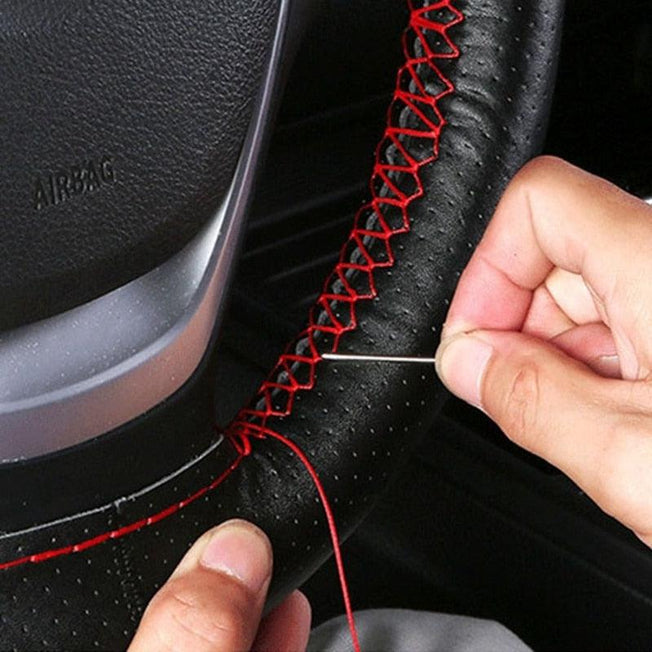 Leather Car Steering Wheel Cover Non-Slip Soft 38cm Diameter DIY | Needles and Thread Included | Braid On Steering-Wheel Car Accessories | Multiple Color Choices