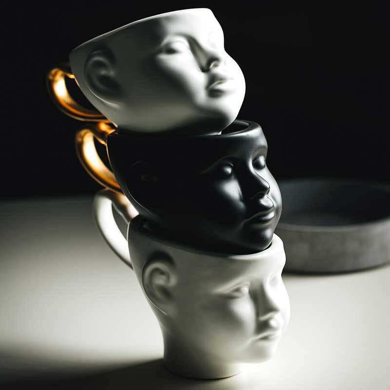 Nordic Style Doll Head Face Shape Coffee Cup | Modern Retro Art Ceramic & Gold Cup | Creative and Cute Coffee Mugs and Cups