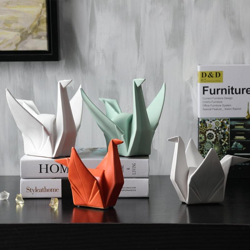 Creative Modern Bird Statues | Abstract Ceramic & Enamel Origami Bird Sculptures