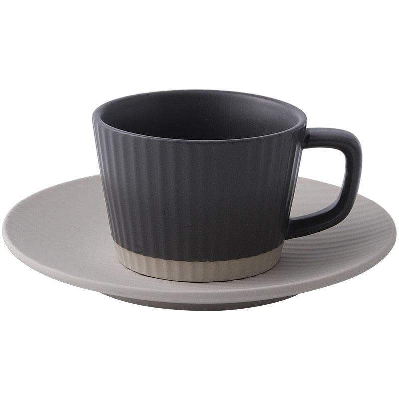 Japanese Vintage Striped Ceramic Coffee Cup and Saucer Set | Elegant Mug for Afternoon Tea and Cappuccino