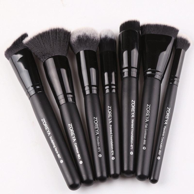 ZOREYA Makeup Brushes Set, Premium Synthetic Kabuki Brush Cosmetics, Concealers Powder Blush Blending Face Eye Shadows Brush Set (Black)