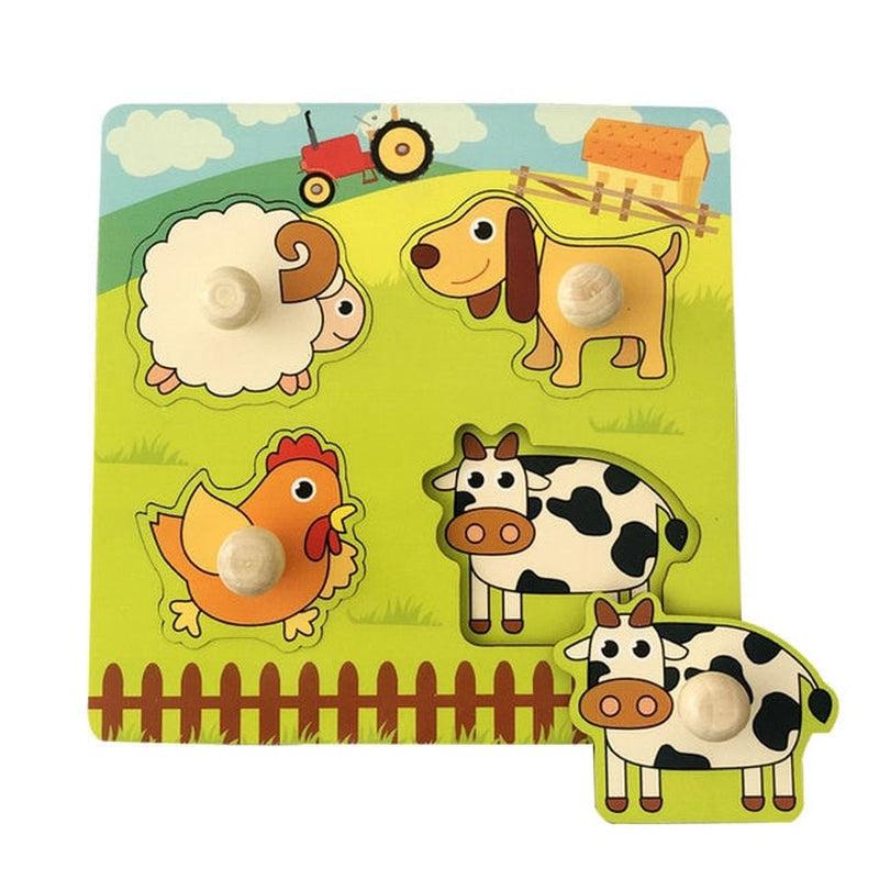 Montessori Wooden Puzzles for Toddlers - Educational Hand Grab Board Animals Cognition Toy - Learning Fun for Kids 1-3 Years