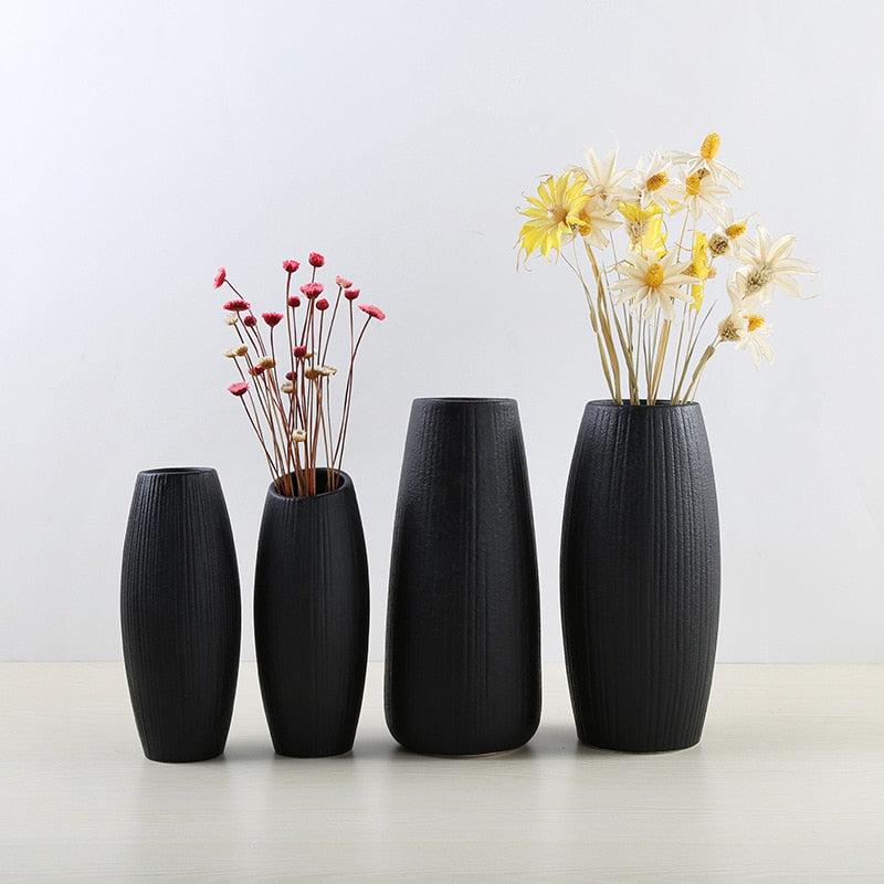 European Style Ceramic Black Vase for Office Home | Indoor & Outdoor Casual Decor