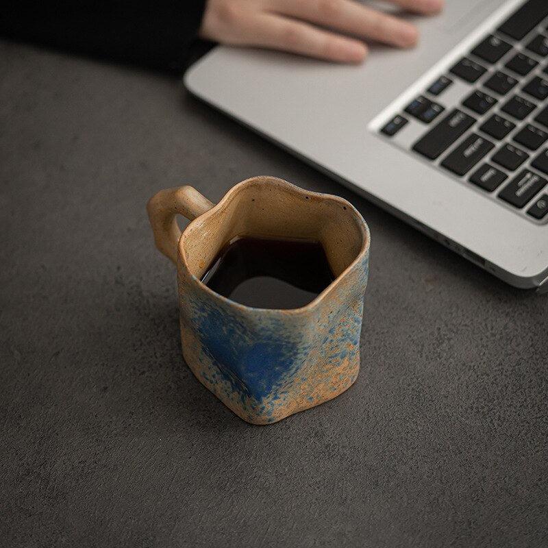 Vintage Clay Ceramic Coffee Mug - Handmade Stoneware Water Cup with Gradient Glaze - Creative and Unique Coffee Cups