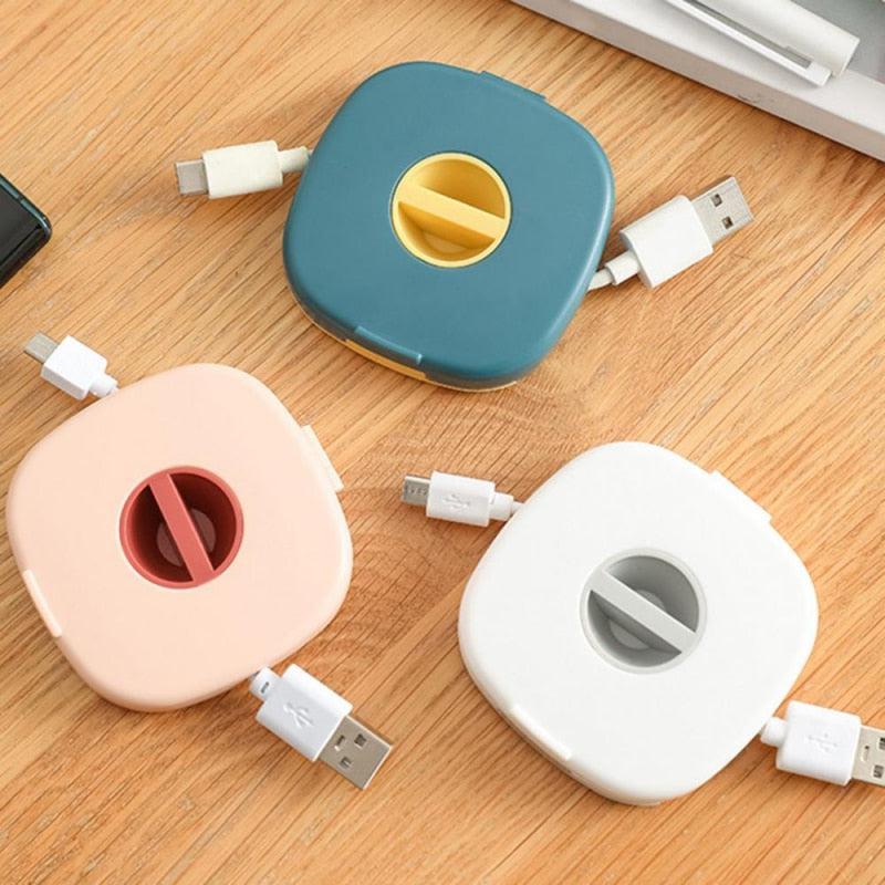 Rotating Cable Organizer Box | Portable Wire Storage Case for USB Chargers, Mouse Wires, Earphone Cords | Plastic, Cable Winder, Easy Access