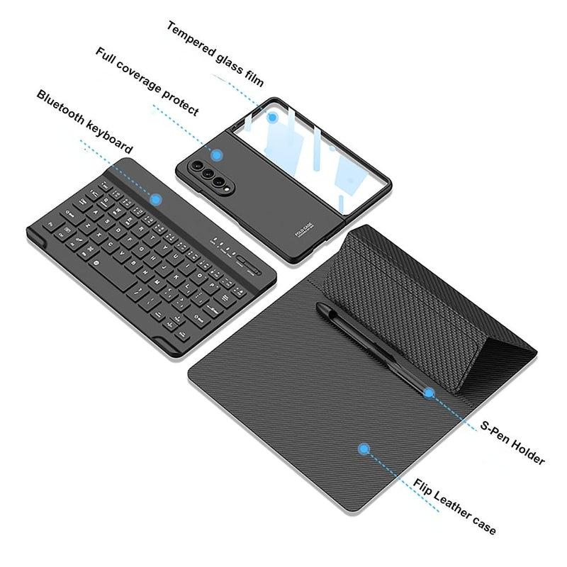 Bluetooth Keyboard Set for Samsung Galaxy Z Fold 3 Z Fold 4 - Wireless Keyboard with Leather Case Holder Base & Capacitive Pen - Enhanced Productivity & Protection