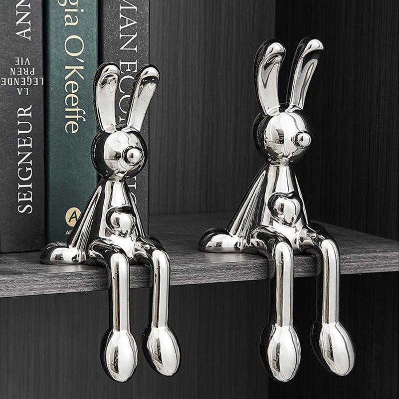 Modern Creative Electroplated Rabbit Ceramic & Enamel Figurines for Home Decor | Living Room & Office Desk Decoration