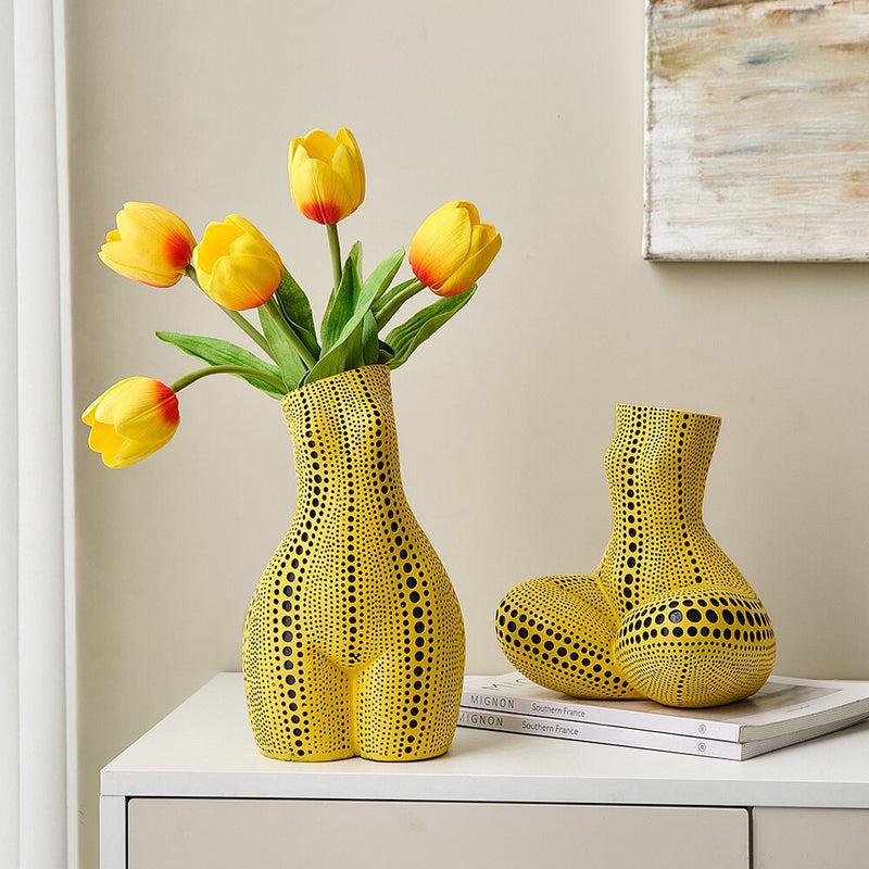 Modern Ceramic Vases | Female Figurines Decor | Flower Pot | Nordic Aesthetic | Luxury Polka Dot Body | Art Ornaments