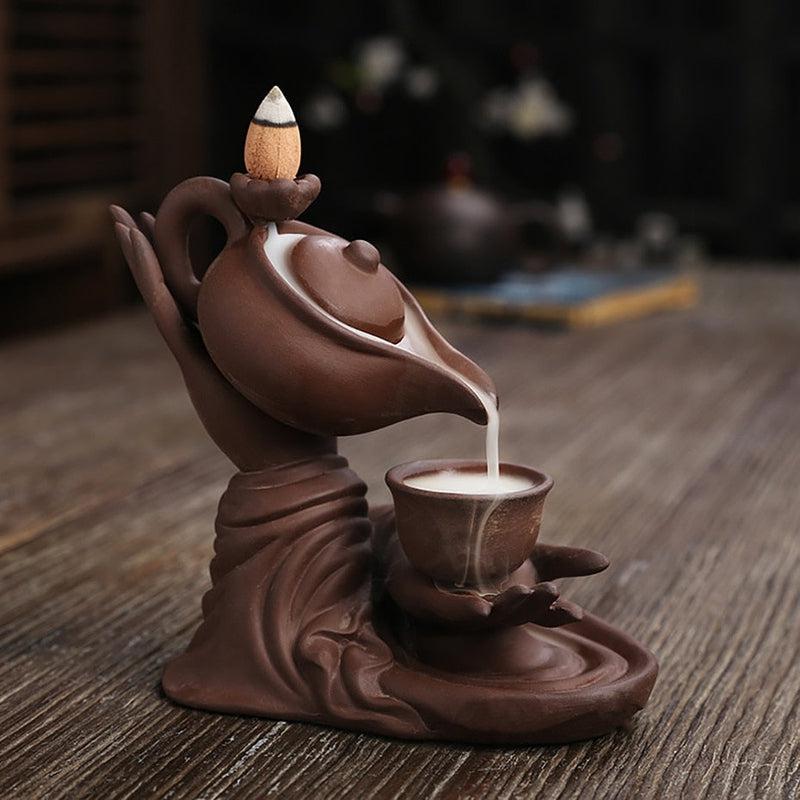 Zen Meditation Hand Lotus Tea Ceremony Backflow Incense Burner | Creative Home Decorations Candle Holder