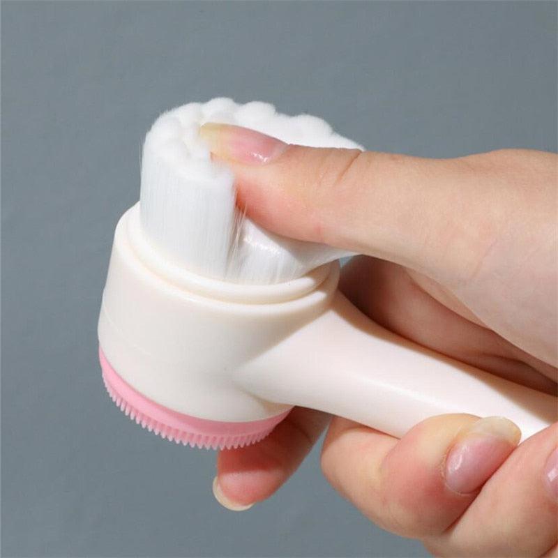 3D Face Cleaning Massage Brushes, Face Wash Product, Double Side Silicone Face Portable Cleansing Brush