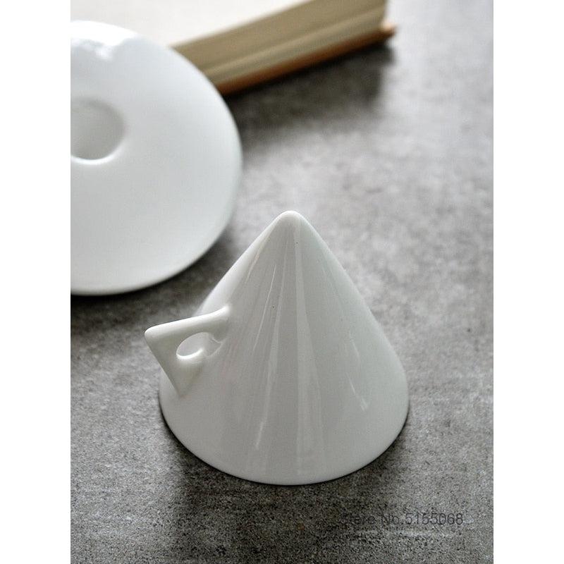 INS Light Espresso Shot Cup Set | Elegant Ceramic Cone Design, Small Black Coffee Mug with Saucer