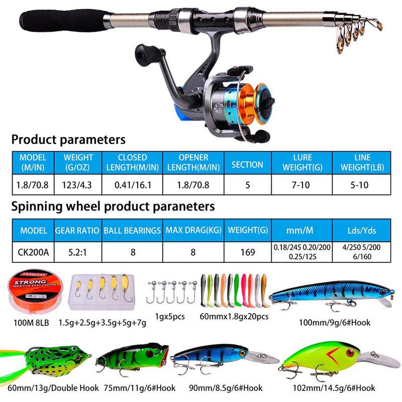 Hot Sale Telescopic Spinning Fishing Rod Reel Set: Full Kit for Bass, Carp, Pike & More!