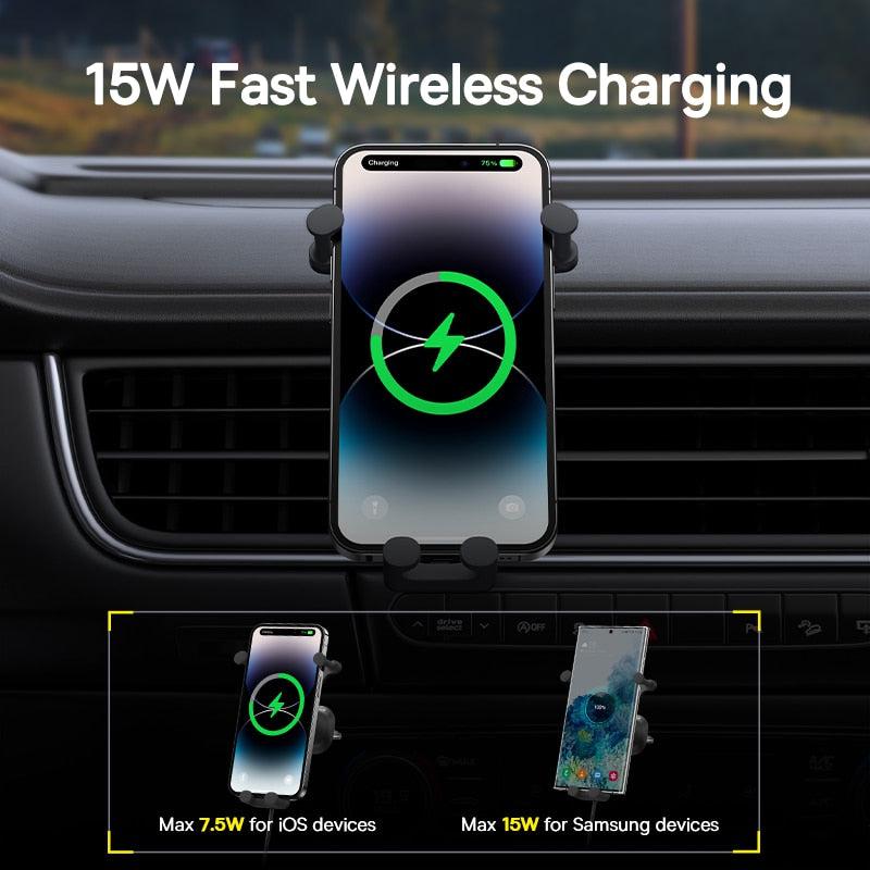 Baseus Car Phone Holder Wireless Charger - Fast Charging Air Vent Mount for iPhone, Xiaomi, Huawei