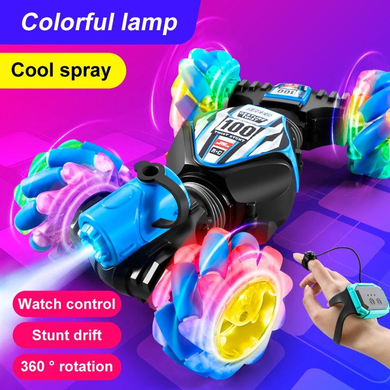 High-Tech RC Remote Control Car Watch | Hand Gesture Control, 360° Rotating Off-Road Climbing Stunt, Music & Exhaust Blowtorch