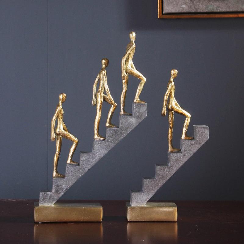 Resin Golden Statue Walking Stairs | Nordic Home Accessories for Living Room Decoration, Office Decor, Abstract Modern Art Sculpture