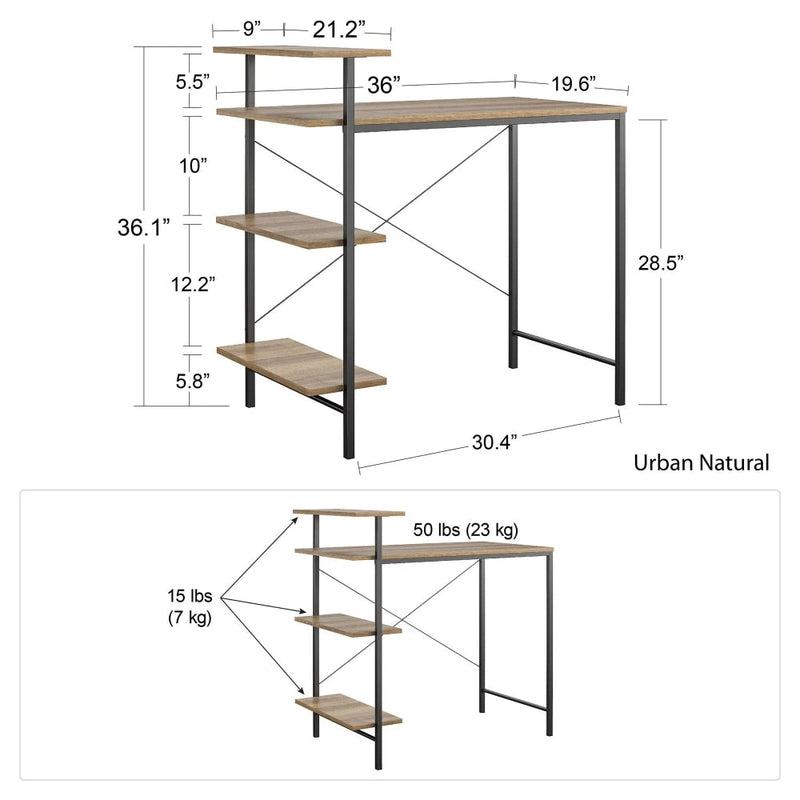 Student Desk | Compact & Organized Workspace for Students | Laminated Particleboard & Metal Frame | Rustic-Industrial Design