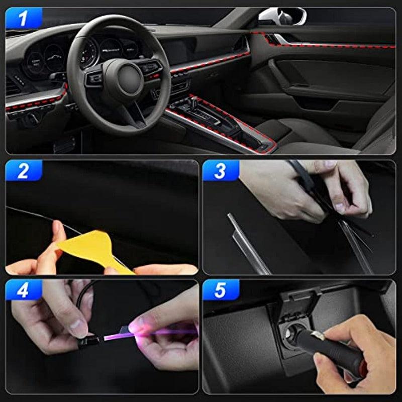 Neon LED Car Interior Ambient Light Fiber Optic EL Wire Strip Light | USB RGB Auto Accessories LED Decorative RGB Light Strip Kit | 8m / 6m