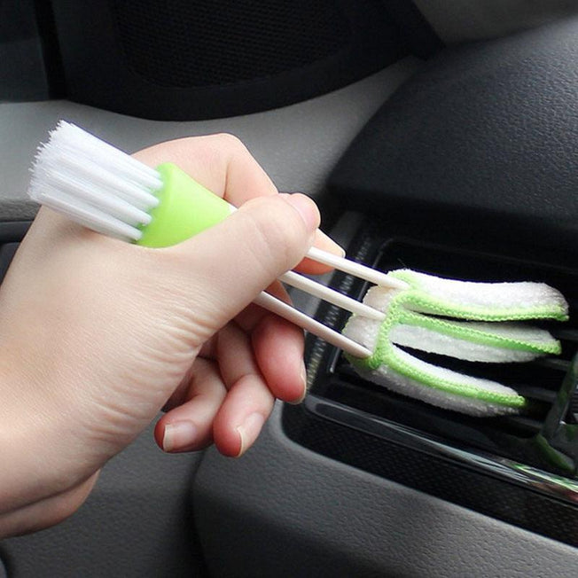 Interior Car Cleaning Brush Double Slider | Portable Air-Conditioner Window Outlet Dust Tools | Decoration 2 in 1 Car Accessories