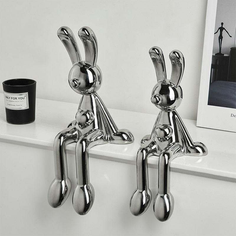 Modern Creative Electroplated Rabbit Ceramic & Enamel Figurines for Home Decor | Living Room & Office Desk Decoration