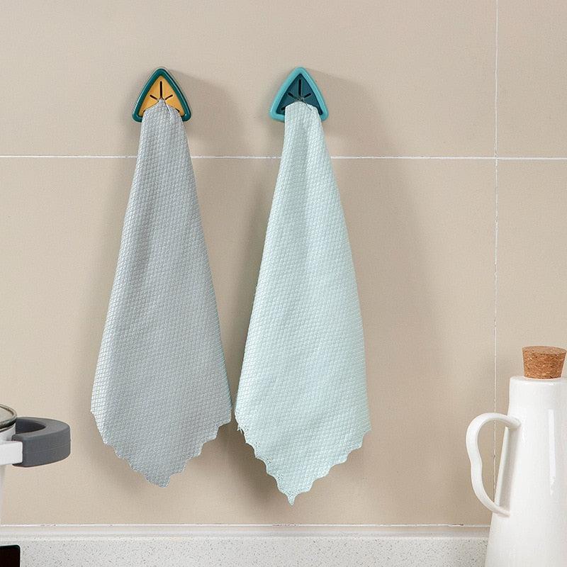 3 pcs / Set Adhesive Towel Storage Racks Hanger | Kitchen Rag Cleaning Tools Hook Rack | Towels Storage Clip Gadgets