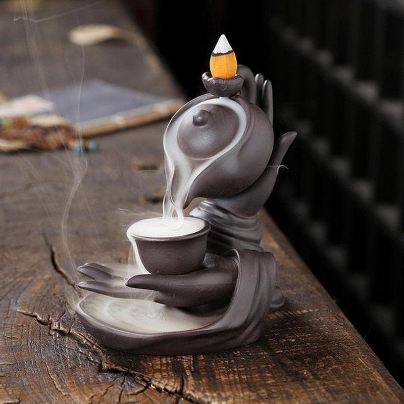 Zen Meditation Hand Lotus Tea Ceremony Backflow Incense Burner | Creative Home Decorations Candle Holder