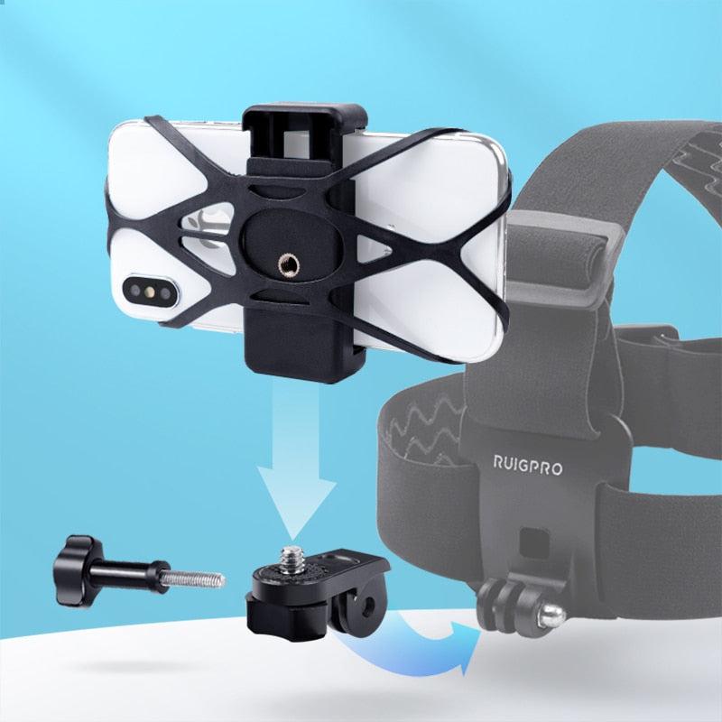 Phone Head Mount GoPro Strap | Universal Adapter for iPhone, Samsung Galaxy, Note | Connects to Clip Chest Strap | Hands-Free Action Cam Mount