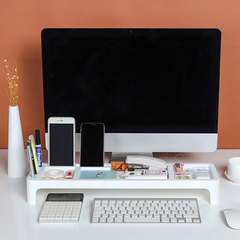 Desk Organizer Table Desktop Storage - Multifunctional Phone Holder with Keyboard Drawer | Office & Home Stationery Storage Accessories