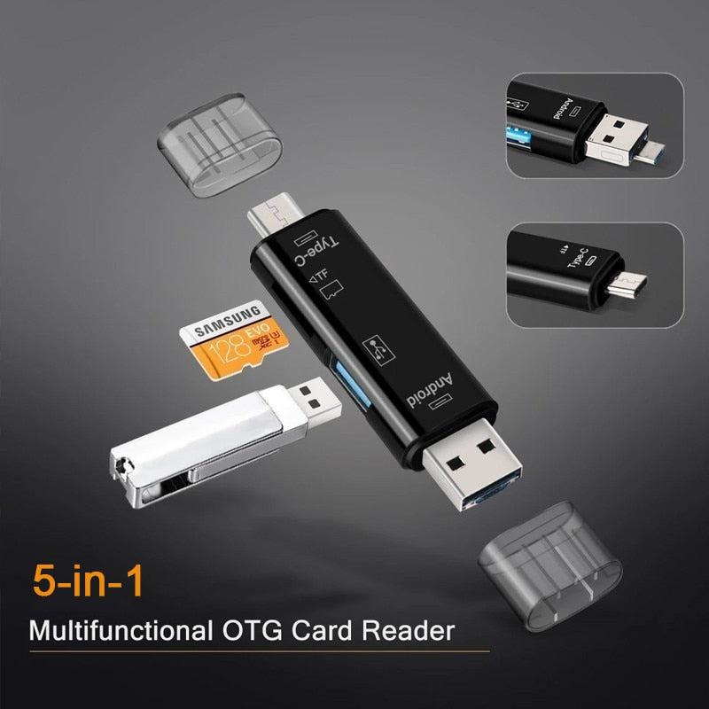 5-in-1 USB Card Reader | High-Speed SD, TF SD, Micro SD Card Reader for Smartphone Laptop