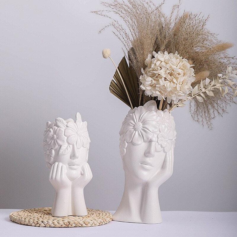 Delightful Ceramic Floral Female Statues & Vases for Interior Decor | Modern Art Figurines