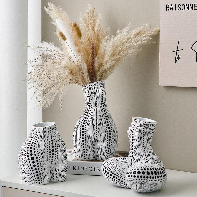 Modern Ceramic Vases | Female Figurines Decor | Flower Pot | Nordic Aesthetic | Luxury Polka Dot Body | Art Ornaments