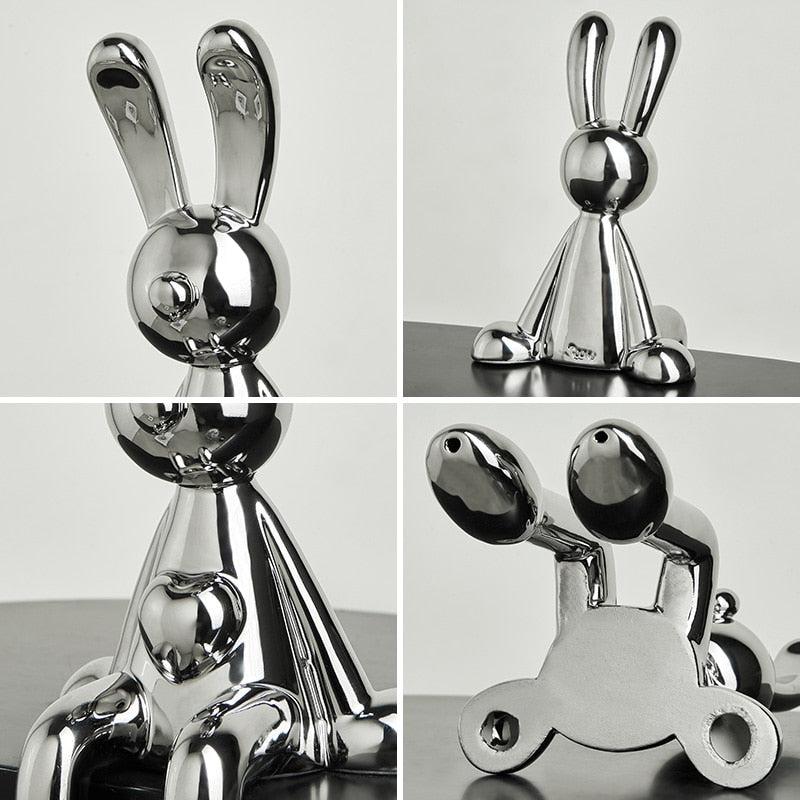 Modern Creative Electroplated Rabbit Ceramic & Enamel Figurines for Home Decor | Living Room & Office Desk Decoration