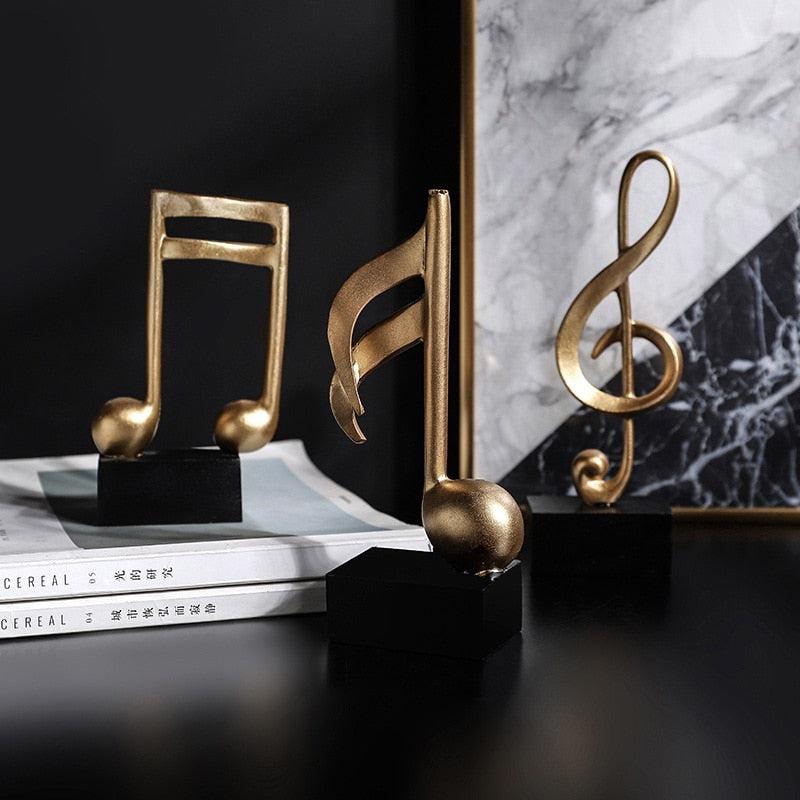 Golden Musical Note Figurines | Decorative Handcrafted Desk Ornament for Artistic Home Decor