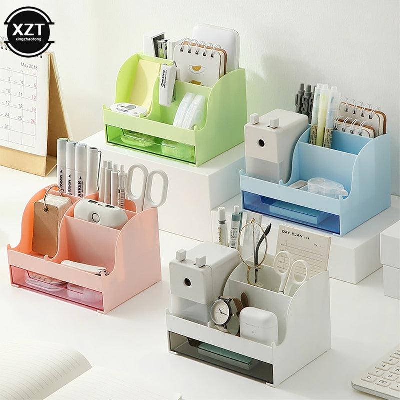 Desk Accessories Pen Holder with Drawer | Pencil Storage Box Desktop Organizer | School Office Stationery