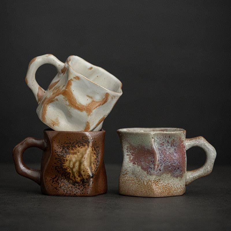 Vintage Clay Ceramic Coffee Mug - Handmade Stoneware Water Cup with Gradient Glaze - Creative and Unique Coffee Cups