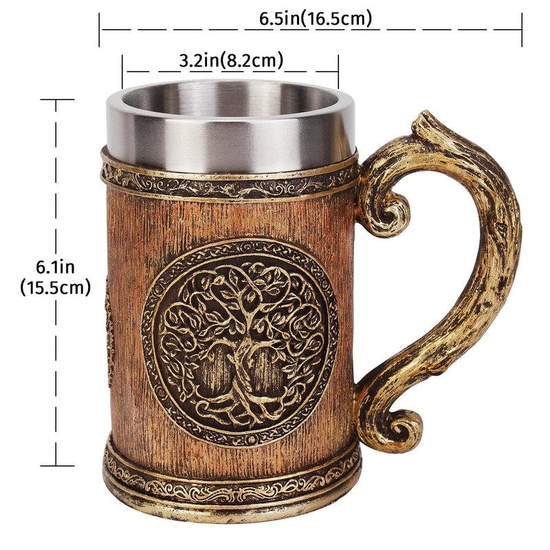 Norse Tree of Life Viking Mug | Resin & Stainless Steel Beer | Goblet with Celtic Tree Design | Halloween Gifts