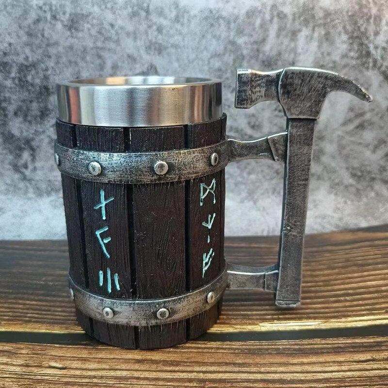 Norse Style Beer Mug with Runes | Double Wall Stainless Steel Wine & Beer Mugs with Norse Design | Unique Gift Idea