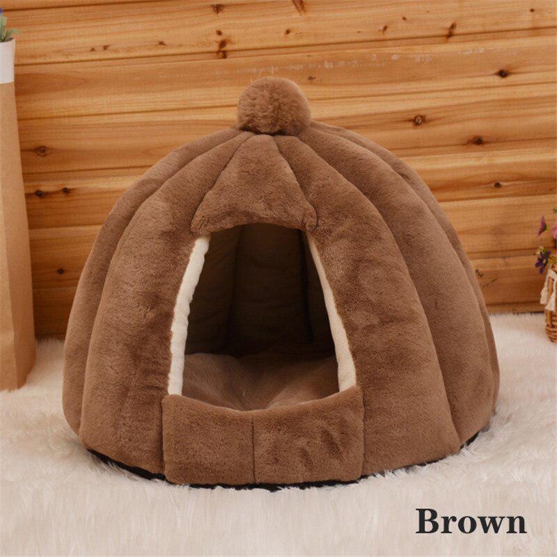 Cute Pet House Bed with Removable Mat | Cozy & Comfortable Kennel Nest for Cats and Dogs | Pumpkin-Shaped Design | Perfect for Sleeping & Lounging