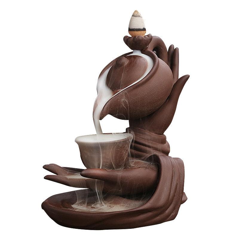 Zen Meditation Hand Lotus Tea Ceremony Backflow Incense Burner | Creative Home Decorations Candle Holder