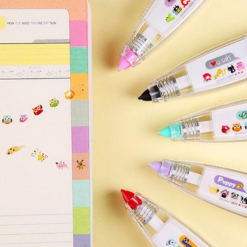 Colorful Cartoon Floral Sticker Tape Pen for Kids - Fun Stationery Decoration for Notebooks, Diaries & Crafts