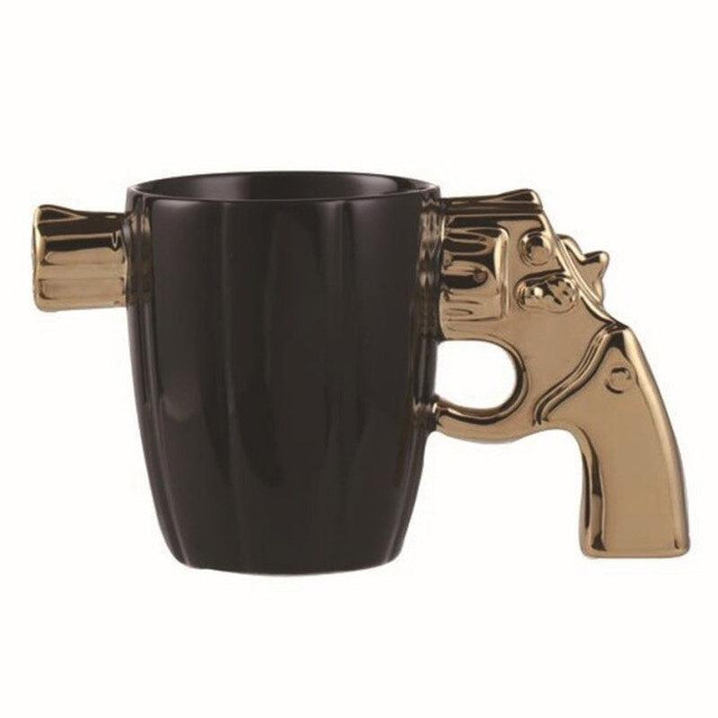 Fashion Creative Ceramic Cup | Gold Silver Revolver Pistol Modeling Coffee Mug | Novelty Personality 3D Pistol Handle Water Cup Gift