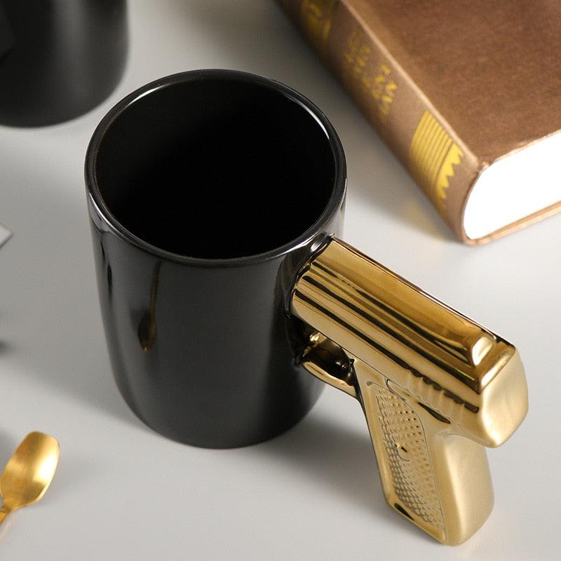 Fashion Creative Ceramic Cup | Gold Silver Revolver Pistol Modeling Coffee Mug | Novelty Personality 3D Pistol Handle Water Cup Gift