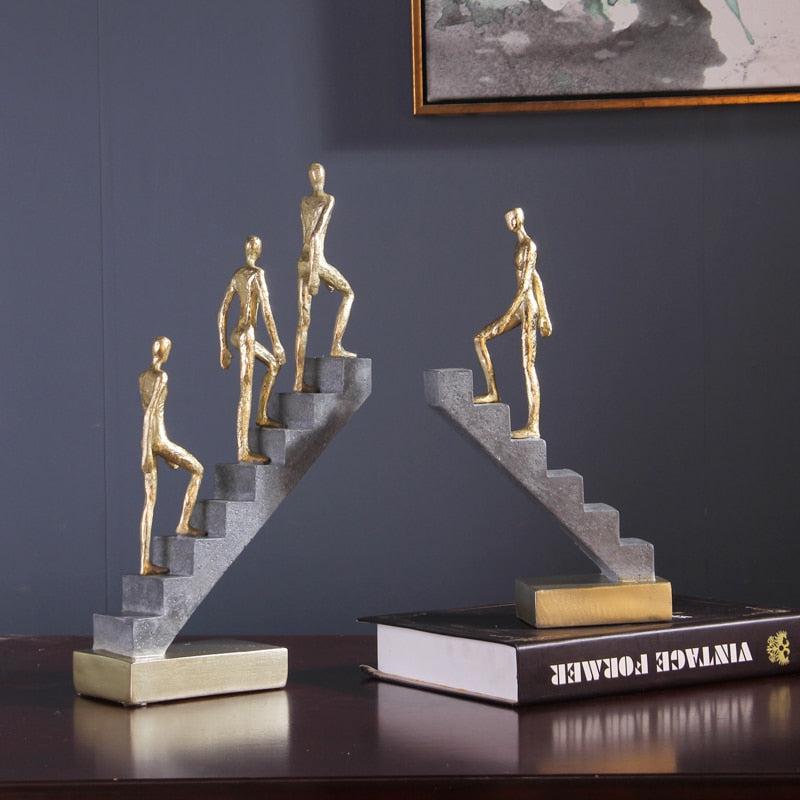 Resin Golden Statue Walking Stairs | Nordic Home Accessories for Living Room Decoration, Office Decor, Abstract Modern Art Sculpture