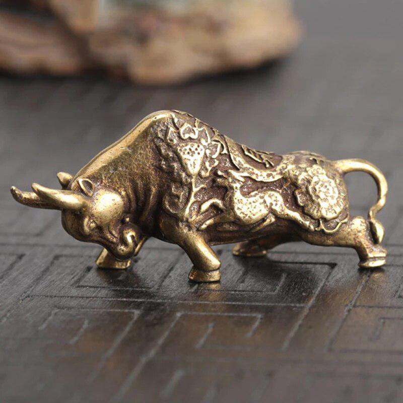 Lucky Bullfighting Statue | Brass Animal Miniature Figurine for Wealth & Office Desk Decor