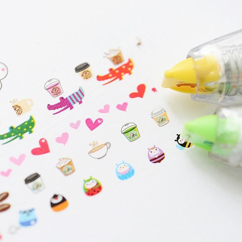 Colorful Cartoon Floral Sticker Tape Pen for Kids - Fun Stationery Decoration for Notebooks, Diaries & Crafts