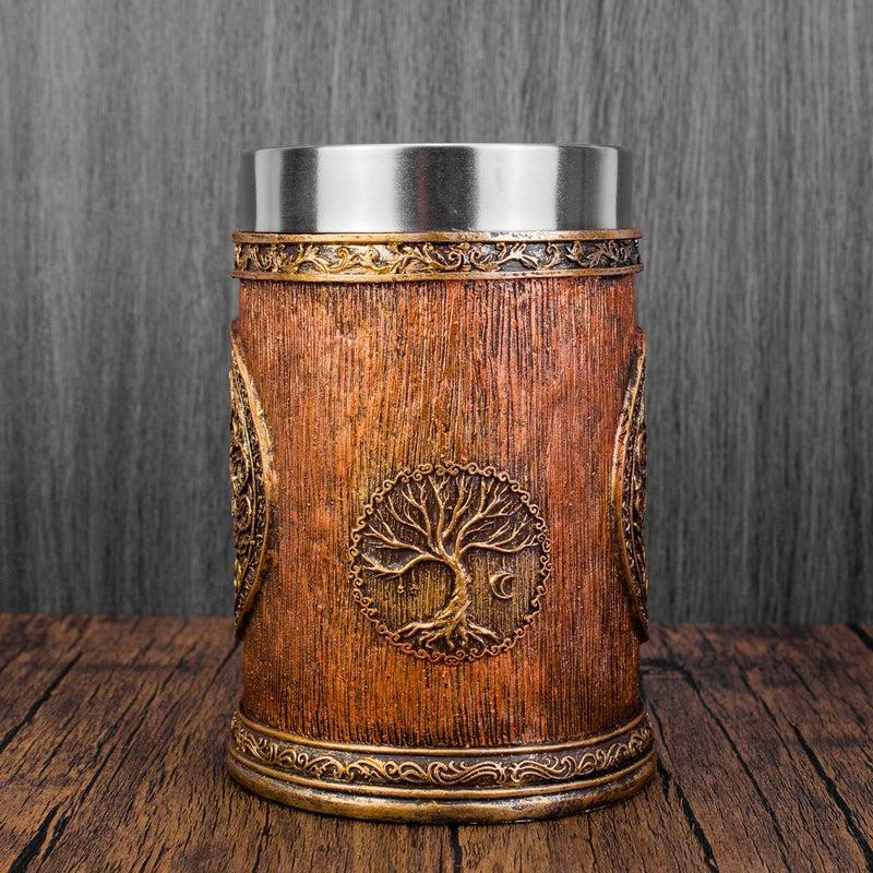 Norse Tree of Life Viking Mug | Resin & Stainless Steel Beer | Goblet with Celtic Tree Design | Halloween Gifts