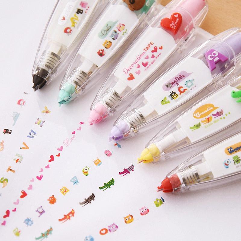 Colorful Cartoon Floral Sticker Tape Pen for Kids - Fun Stationery Decoration for Notebooks, Diaries & Crafts