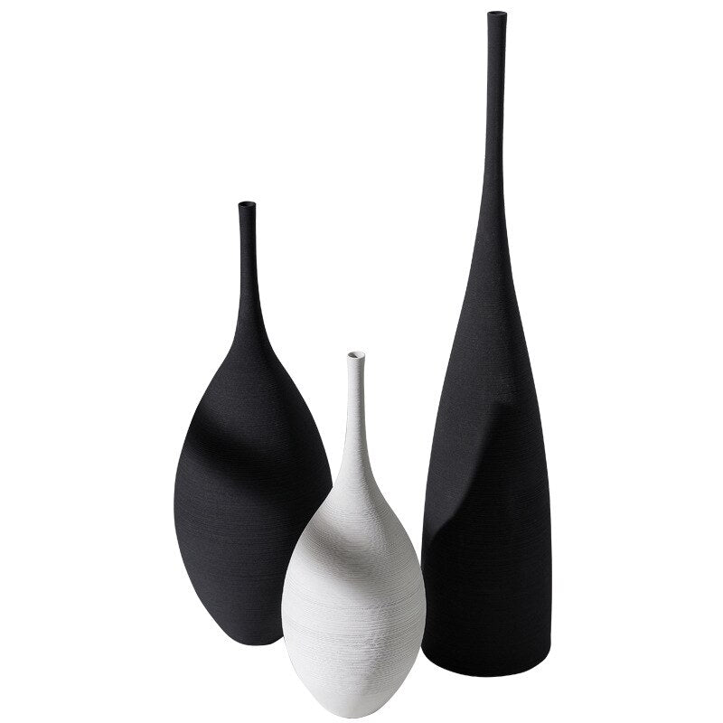 Ceramic Vases | Black and White | Simple Creative Designs | Handmade Art Decoration for Living Room, Bedroom