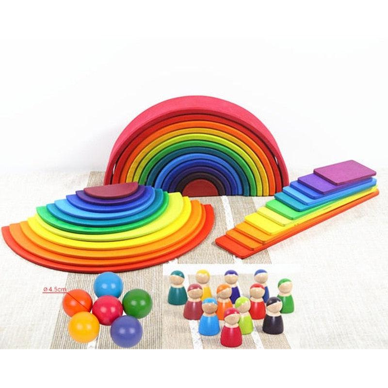 Stacked Rainbow Blocks Wooden Toys for Kids | Montessori Educational Toys for Children